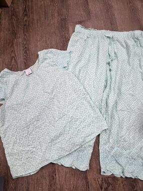 Sleep Sense Light Aqua Pajamas Lounge Set Shirt Crop Pants Size M/L